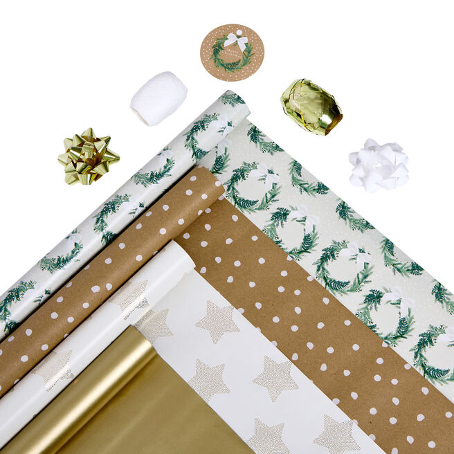 Lush & Simple Christmas Gift Wrap Packs - 12 Rolls & Accessories